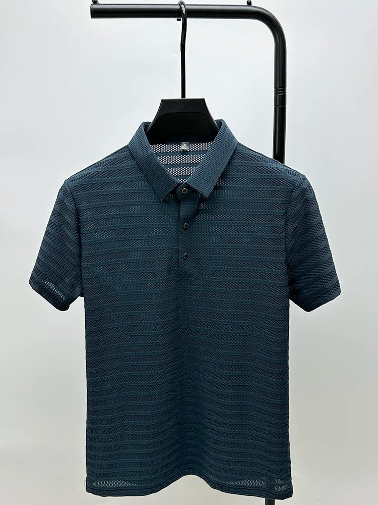 Herren Seidenhemd mit atmungsaktivem Mesh-Muster 1