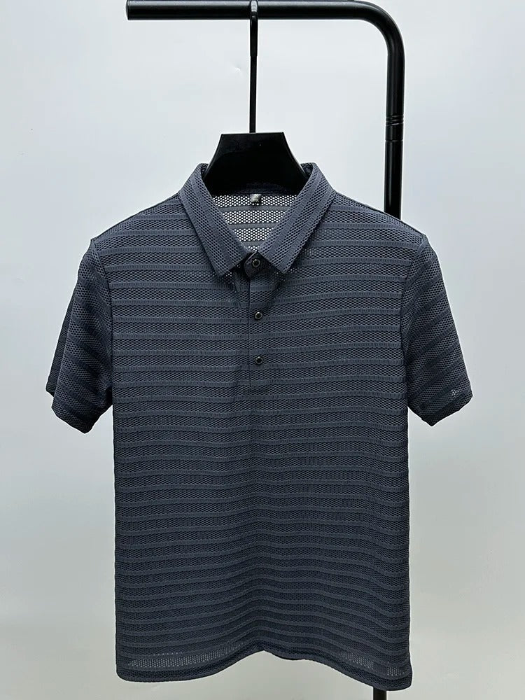 Herren Seidenhemd mit atmungsaktivem Mesh-Muster 3