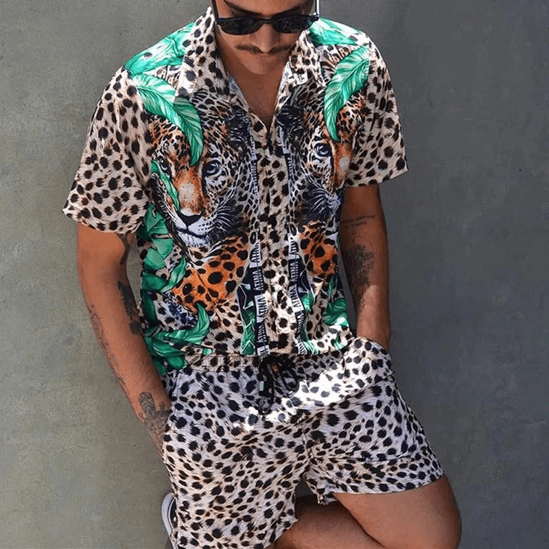 Herren Sommer Set Kurzarmhemd und Shorts mit Patchwork-Design 3