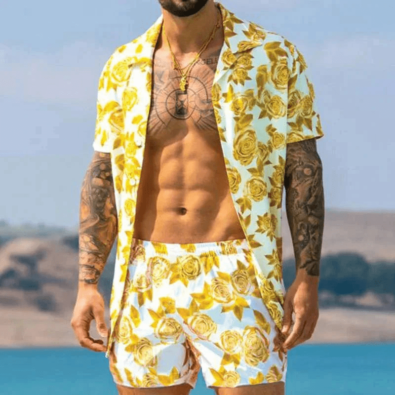 Herren Sommer Set Kurzarmhemd und Shorts mit Patchwork-Design 6