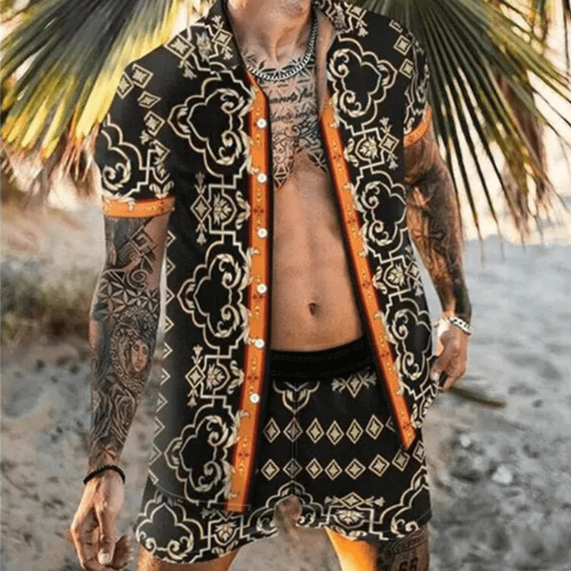 Herren Sommer Set Kurzarmhemd und Shorts mit Patchwork-Design 9