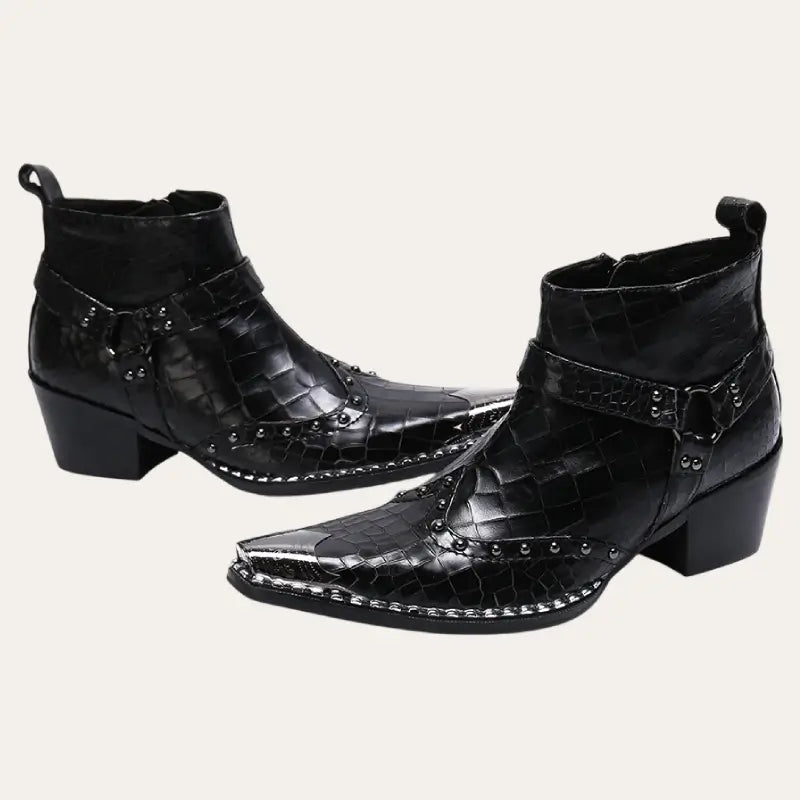 Herren Stiefel Cowboy Stil Leder mit Reißverschluss und Gummisohle 2