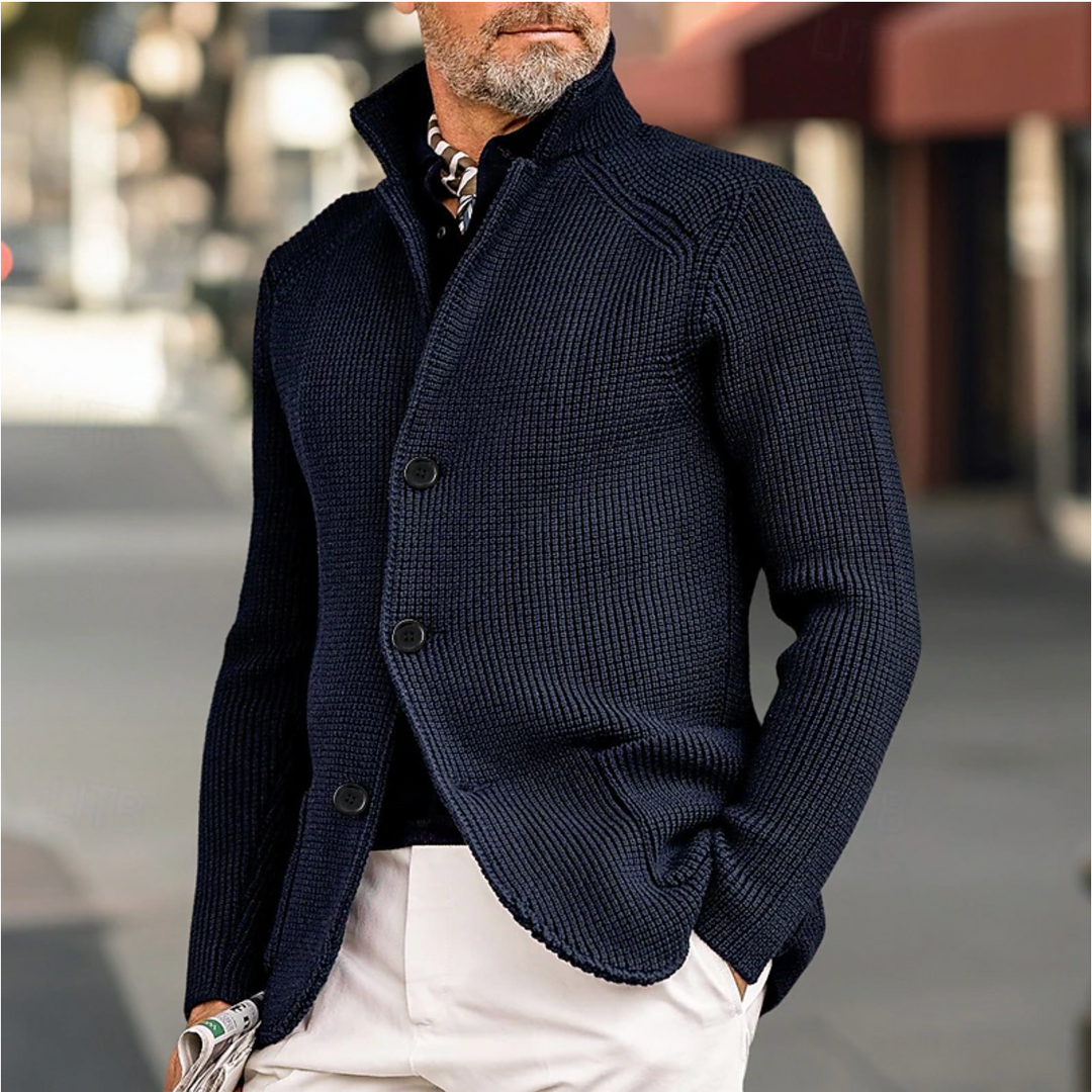 Herren Strickjacke mit hohem Kragen und Knopfleiste 2