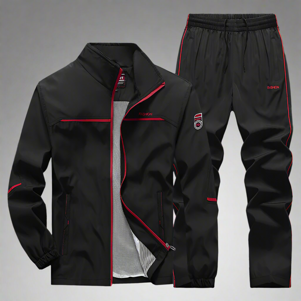 Herren Trainingsanzug Sportlich Modern mit Elastischen Bündchen, Leichtem Material und Roten Akzenten 3