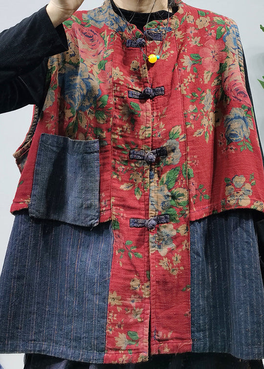 Herren Vintage Weste mit Stehkragen und Patchwork-Druck 2