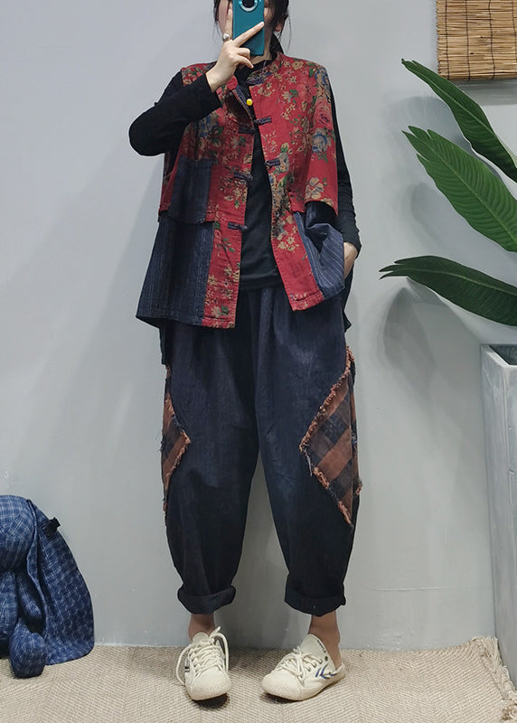Herren Vintage Weste mit Stehkragen und Patchwork-Druck 4