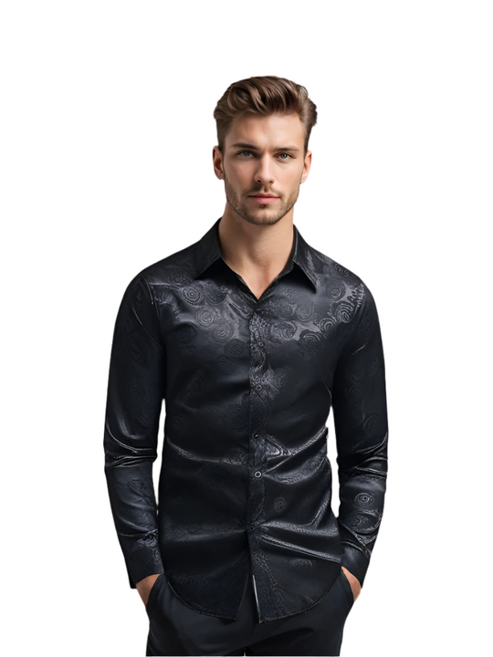 Herrenhemd Langarm Florales Design Bequemer Stoff 0