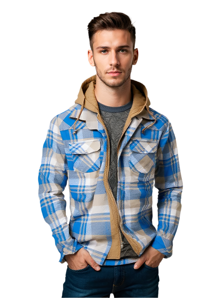 Herrenjacke Fleecegefüttert Karomuster mit Kapuze für Outdoor und Alltag 0