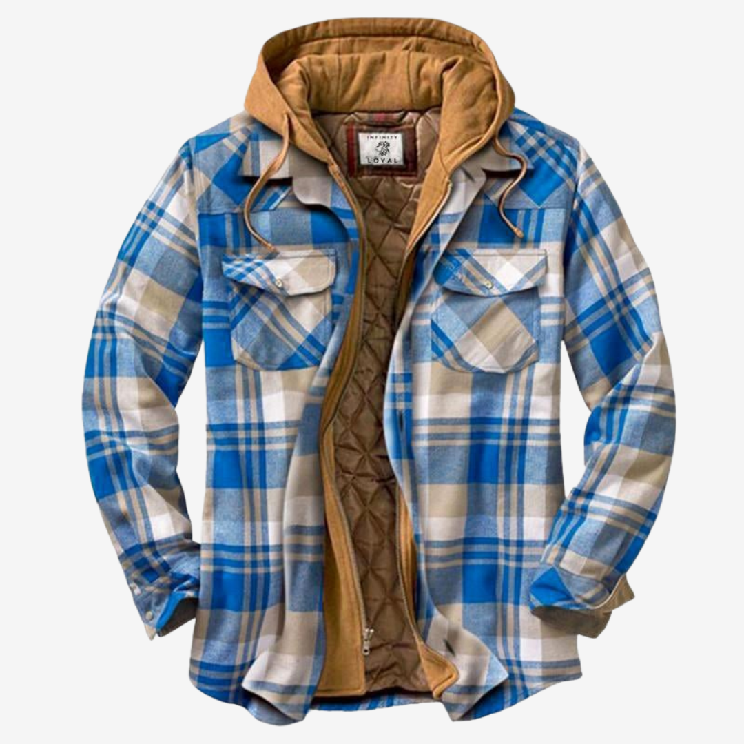 Herrenjacke Fleecegefüttert Karomuster mit Kapuze für Outdoor und Alltag 1