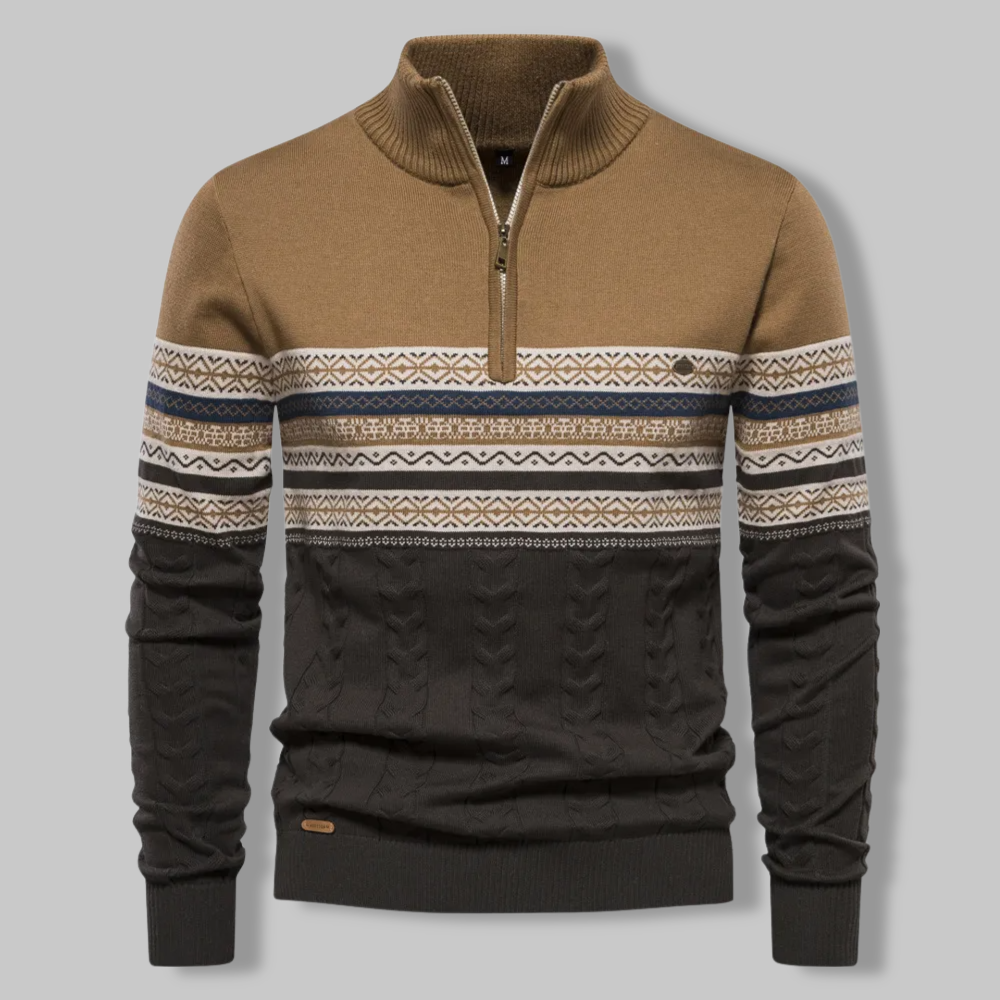 Herrenpullover Norwegermuster Viertelreißverschluss Weiche Mischfaser 3