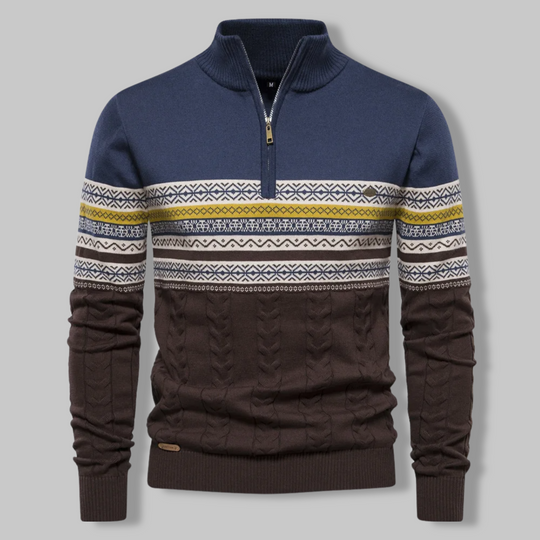 Herrenpullover Norwegermuster Viertelreißverschluss Weiche Mischfaser 7