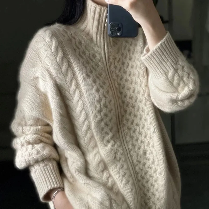 Hochwertiger Kaschmir Pullover Damen Turtleneck Stil für Herbst und Winter 1