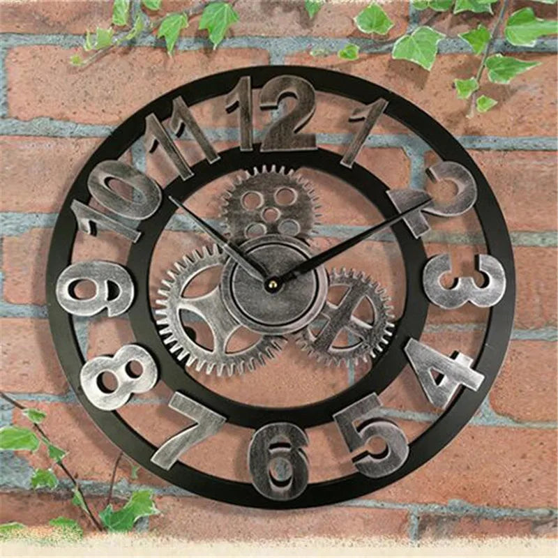 Industrielle Vintage-Wanduhr Holz und Metall für Wohnzimmer 5