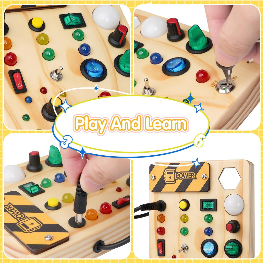 Interaktives Lernspielzeug für 2 Jährige - Montessori Spielzeug für Kleinkinder mit LED-Lämpchen und Schaltern 3