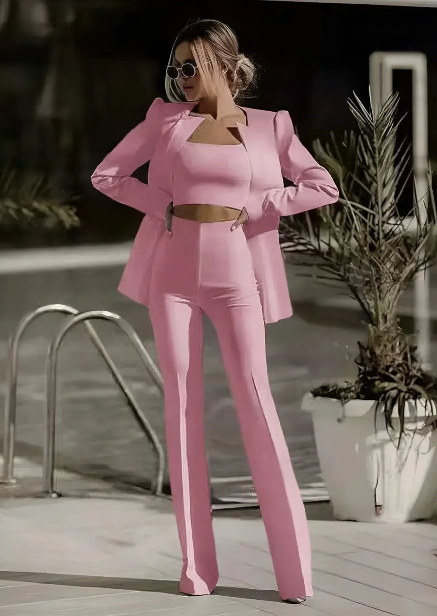 Variant image for Damen Anzug Set Blazer Oberteil Hose mit Spitze Elegantes 3-teiliges Set-13