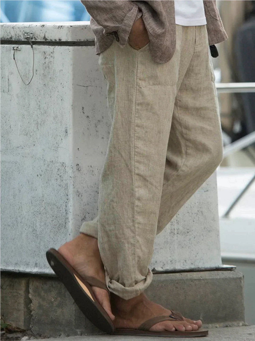 Herren Leinenhose Bequem Zeitlos Atmungsaktiv Regular Fit-2