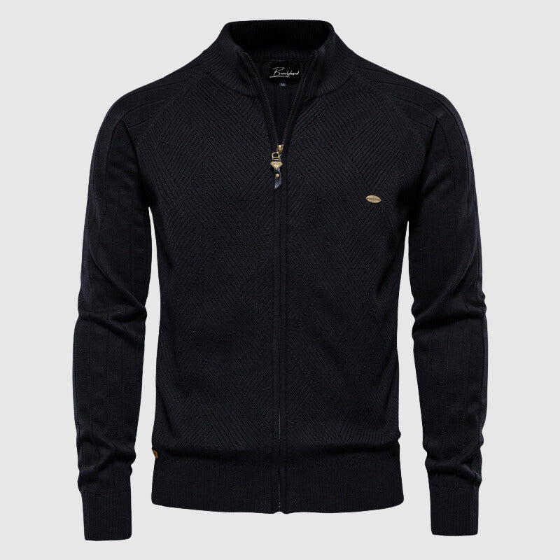 Herren Cardigan Baumwolle mit Vollem Reißverschluss und Argyle-Muster 2