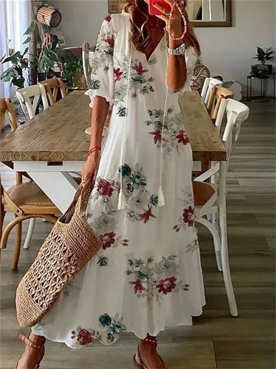 Damen Maxi Kleid Luftig Baumwolle Sommerkleider-1