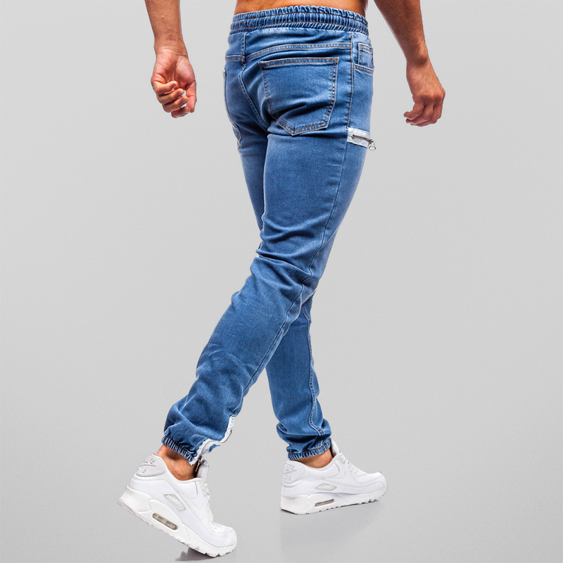 Herren Jogginghose Denim mit Kordelzug und Reißverschlüssen für modernen Streetstyle 5