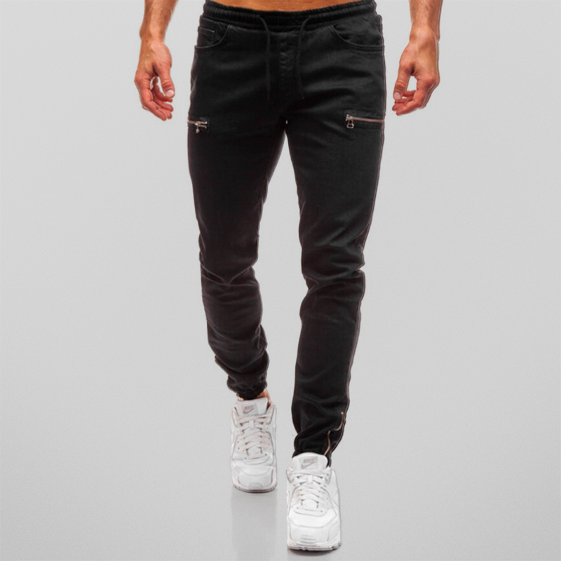 Herren Jogginghose Denim mit Kordelzug und Reißverschlüssen für modernen Streetstyle 3