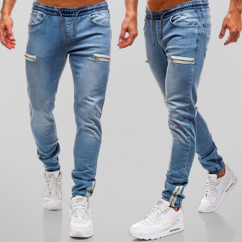 Herren Jogginghose Denim mit Kordelzug und Reißverschlüssen für modernen Streetstyle 2