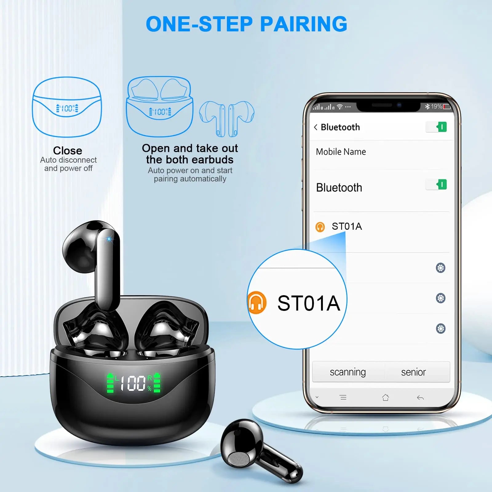 Kabellose Bluetooth Kopfhörer mit Noise Cancelling und LED-Display für Herren und Damen 5