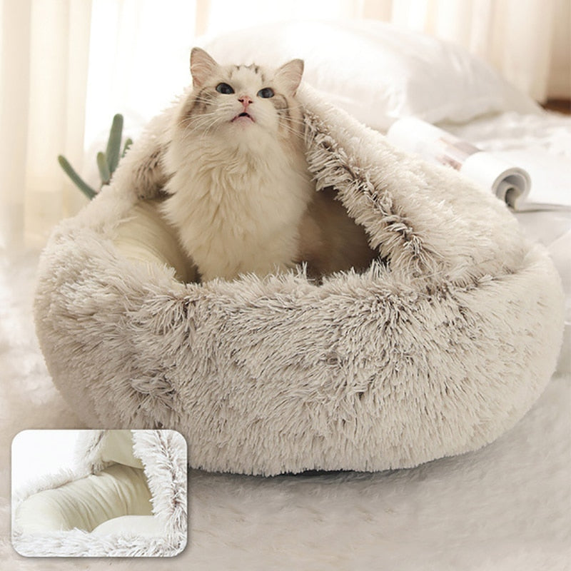 Katzenbett Halbgeschlossen Plüsch Donut Form für Komfort und Geborgenheit 0