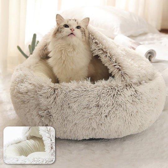 Katzenbett Halbgeschlossen Plüsch Donut Form für Komfort und Geborgenheit 0