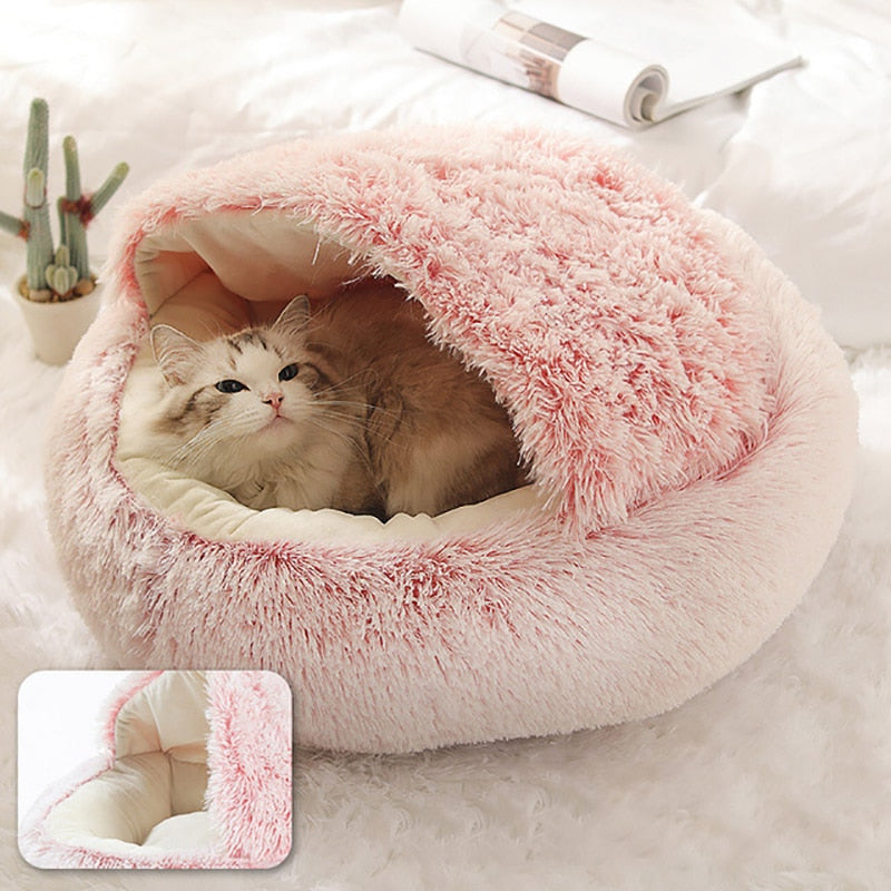 Katzenbett Halbgeschlossen Plüsch Donut Form für Komfort und Geborgenheit 6