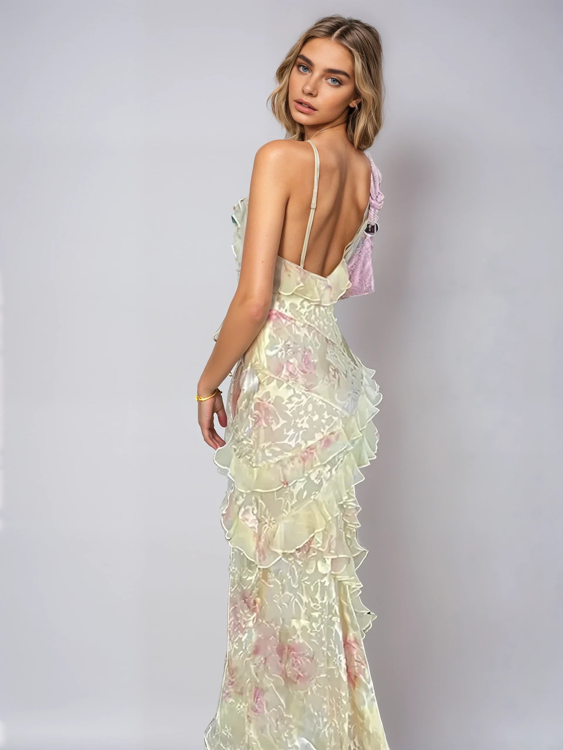Damen Kleid Pastellfarben Langes Romantisches Mesh für Sommerfeste-4