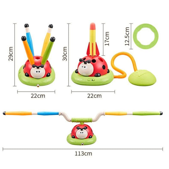 Kinder 3-in-1-Aktivitätsset mit Seilspringen, Ringwerfen und Tretrakete 4