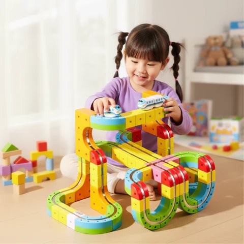 Kinder 3D Eisenbahnbausatz mit Wiederaufladbarer Lokomotive Modularer Bausatz für Kreatives Spielen 4