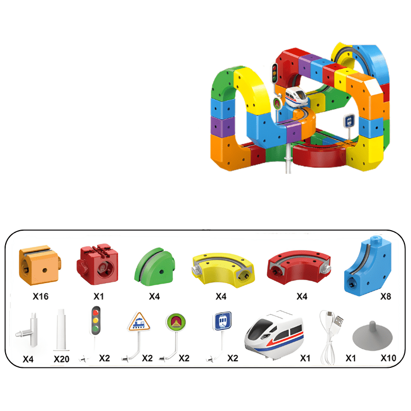 Kinder 3D Eisenbahnbausatz mit Wiederaufladbarer Lokomotive Modularer Bausatz für Kreatives Spielen 9
