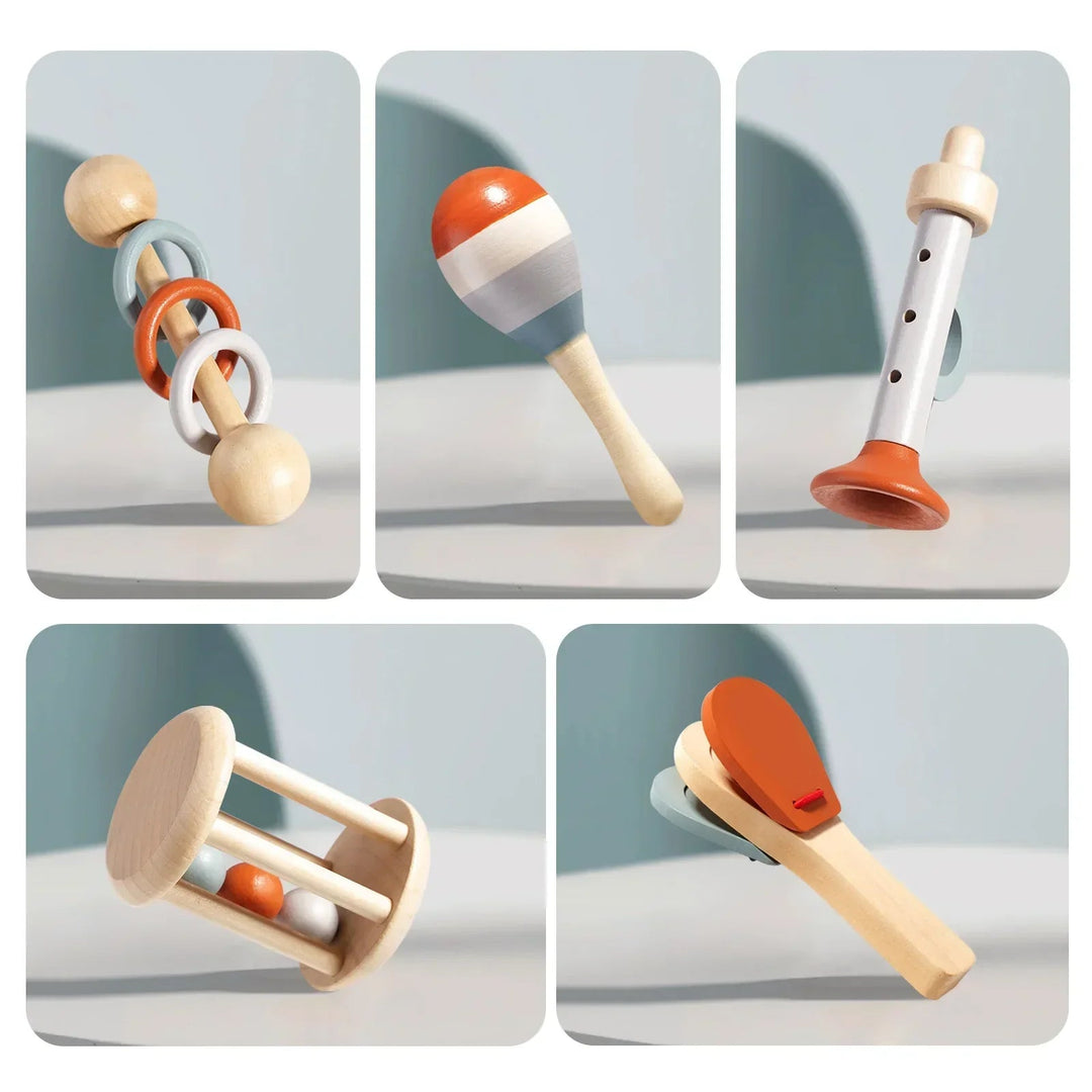 Kinder Musikinstrumente Set Montessori Holz für Kleinkinder, Xylophon, Maracas, Triangel, Tamburin, Pädagogisches Spielzeug 3