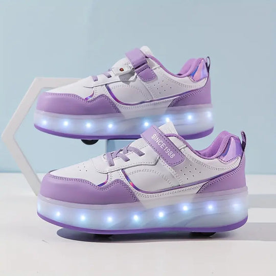 Kinder Rollschuhe mit Lichtern und abnehmbaren Rädern 0