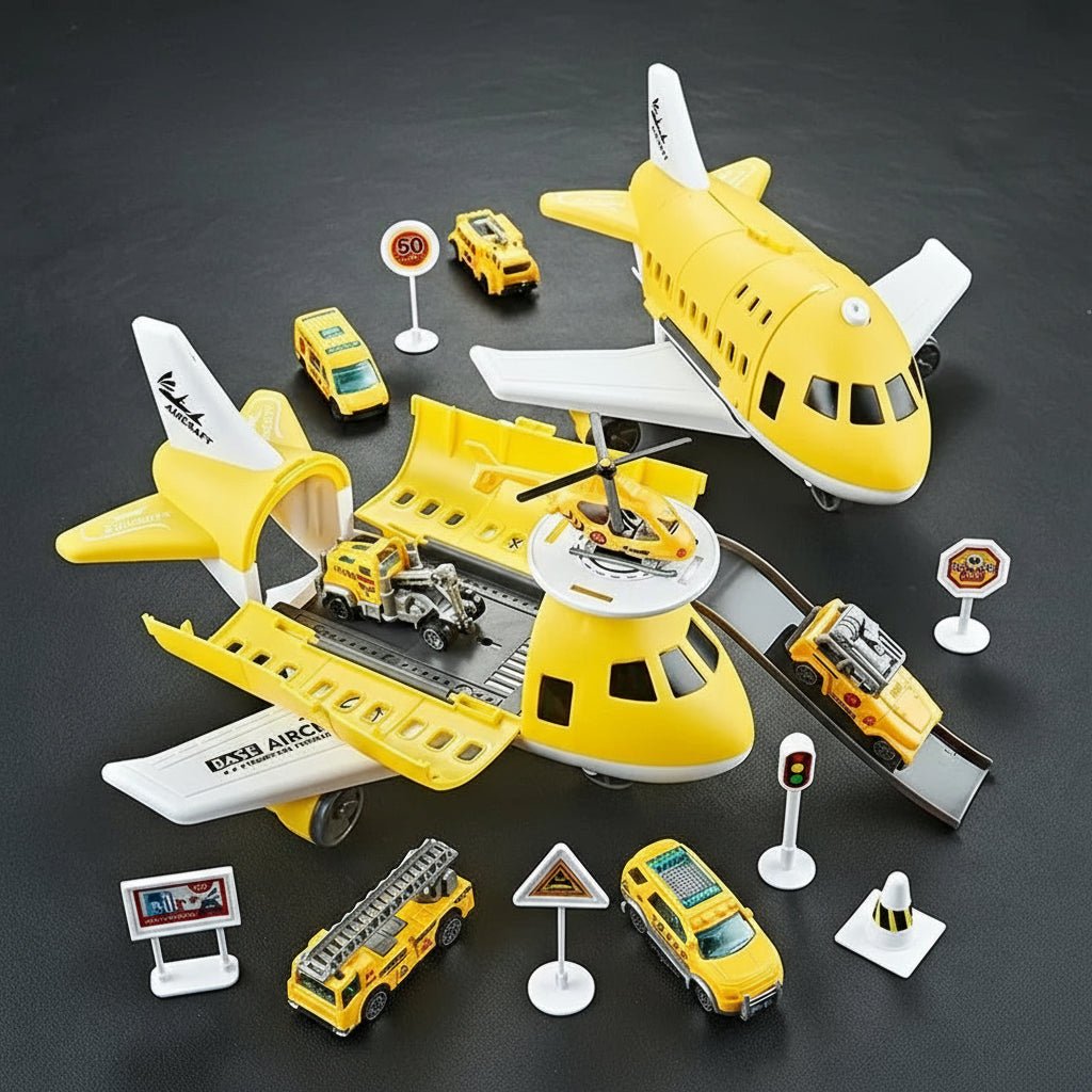 Kinder Spielset Flugzeug Hubschrauber Verkehrsschilder Interaktives Spielzeug 9