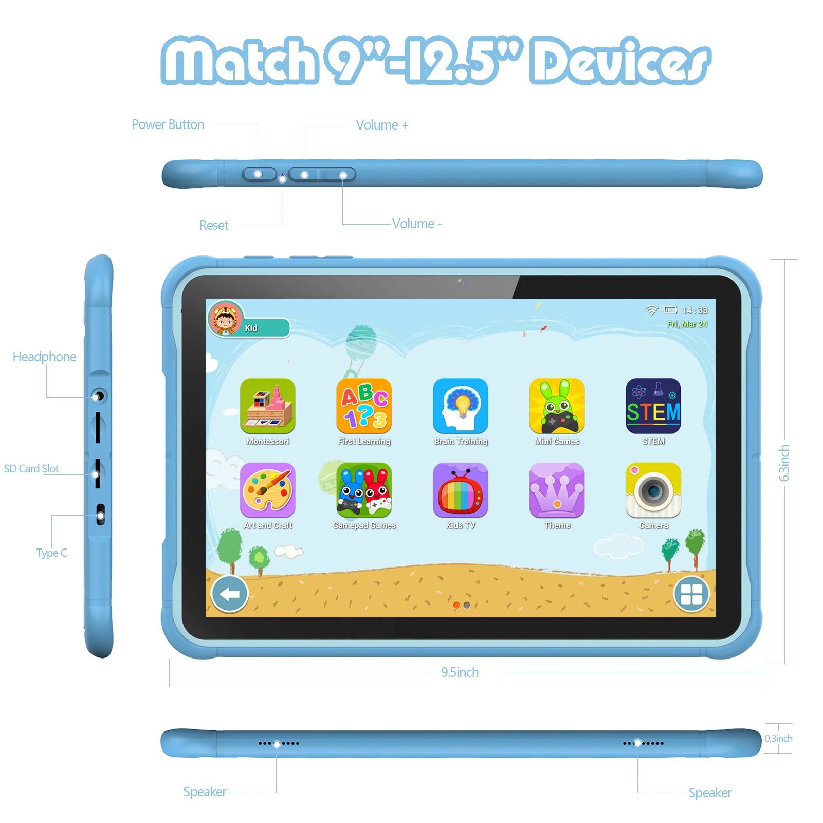 Kinder Tablet 10 Zoll Android 13 Quad-Core Prozessor 2GB RAM 64GB ROM mit Schutzhülle 4