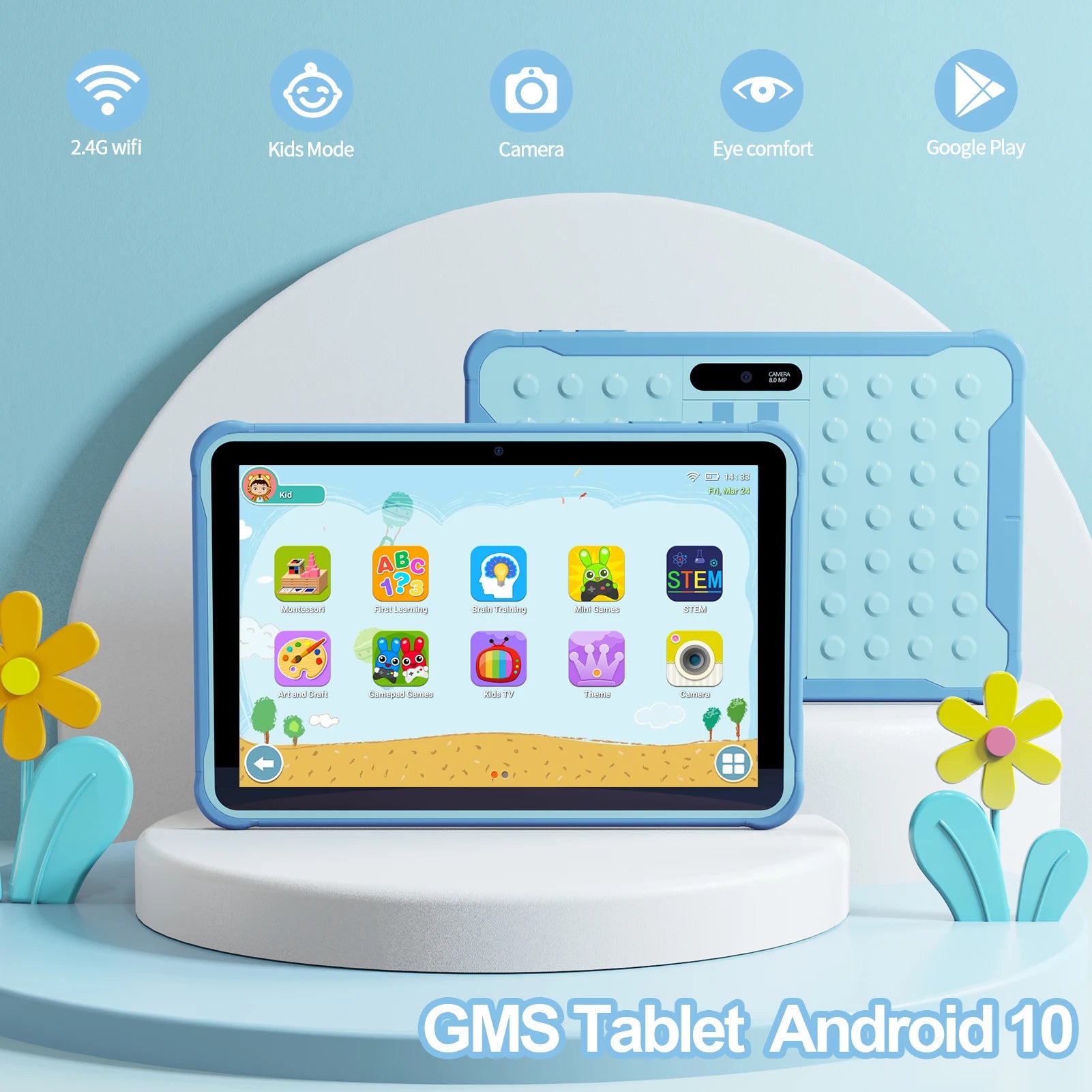 Kinder Tablet 10 Zoll Android 13 Quad-Core Prozessor 2GB RAM 64GB ROM mit Schutzhülle 5