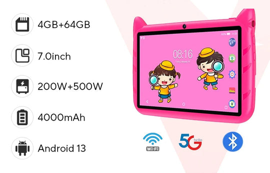 Kinder Tablet 7 Zoll Android 13, 4GB RAM, 64GB ROM, 1TB Erweiterung 0