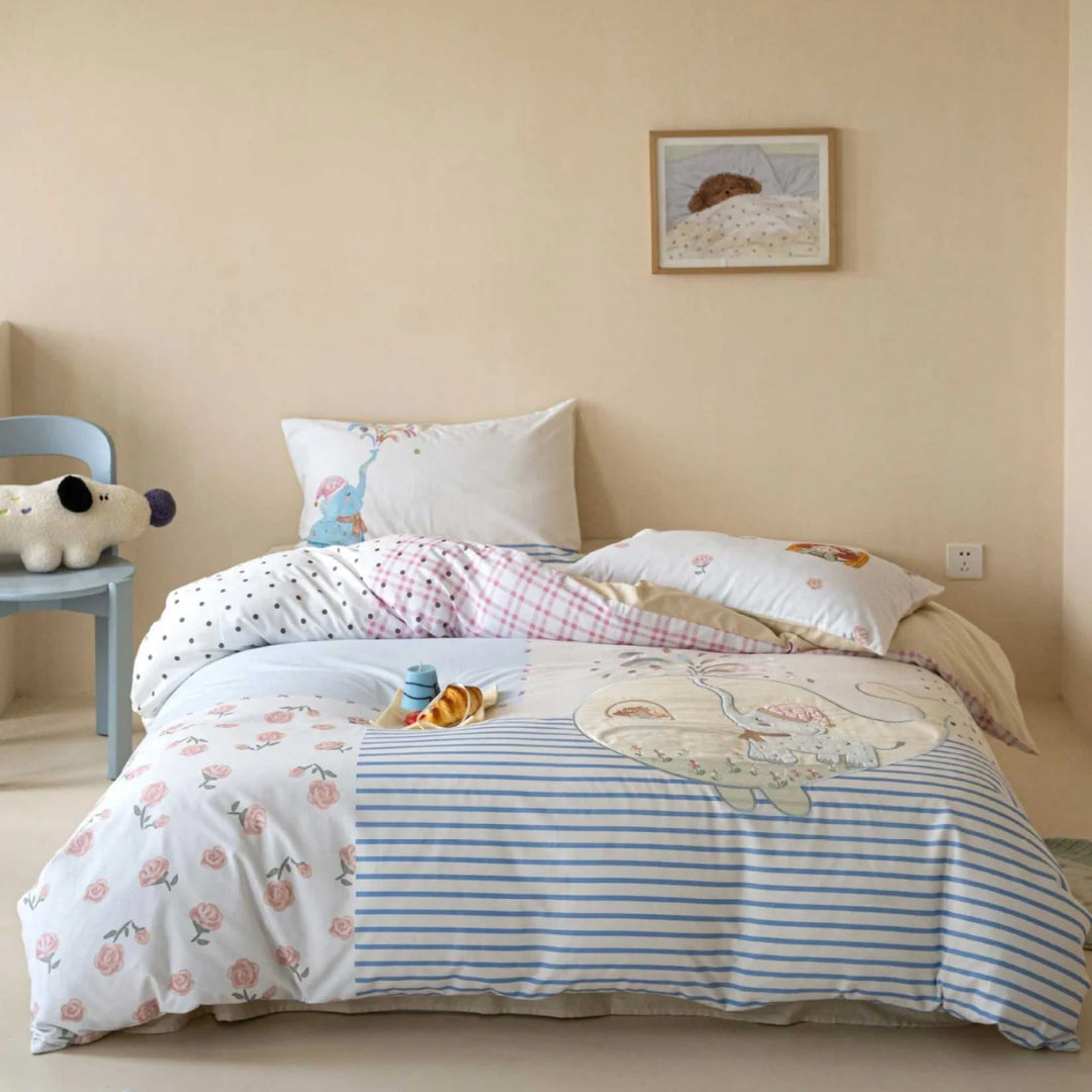 Kinder Wendebettwäsche-Set mit Elefanten- und Patchwork-Design 0