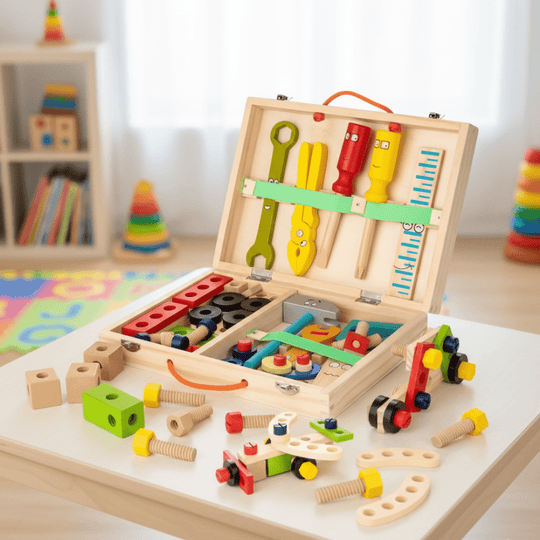 Kinder Werkzeugkoffer Montessori für frühe Bauprojekte 0