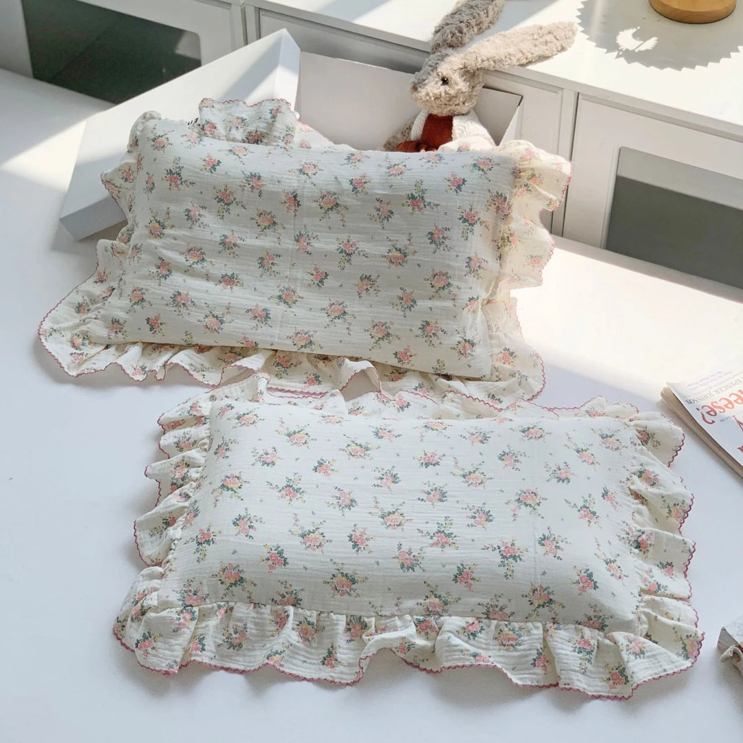 Kinderkissenbezug-Set Musselin mit Hasenmotiv und Rüschen 12