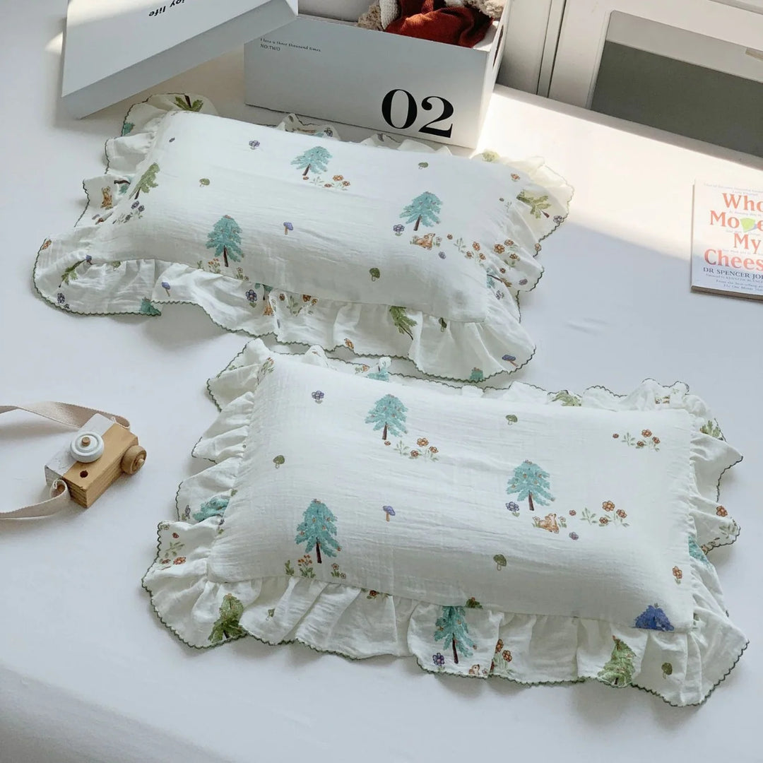Kinderkissenbezug-Set Musselin mit Hasenmotiv und Rüschen 13