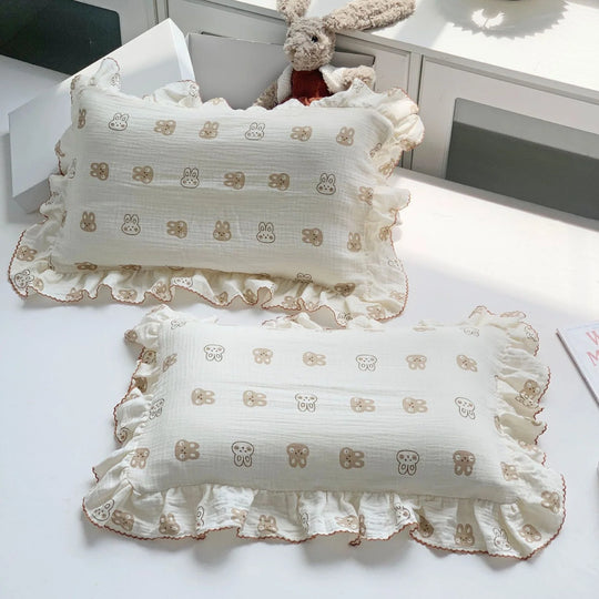 Kinderkissenbezug-Set Musselin mit Hasenmotiv und Rüschen 14