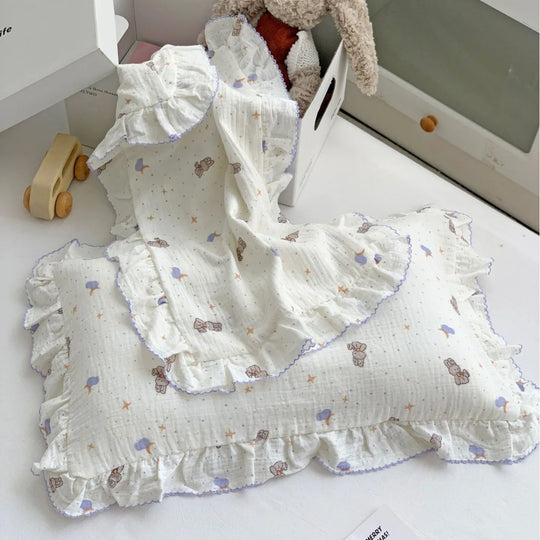 Kinderkissenbezug-Set Musselin mit Hasenmotiv und Rüschen 2