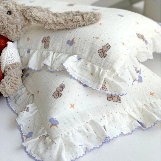 Kinderkissenbezug-Set Musselin mit Hasenmotiv und Rüschen 3