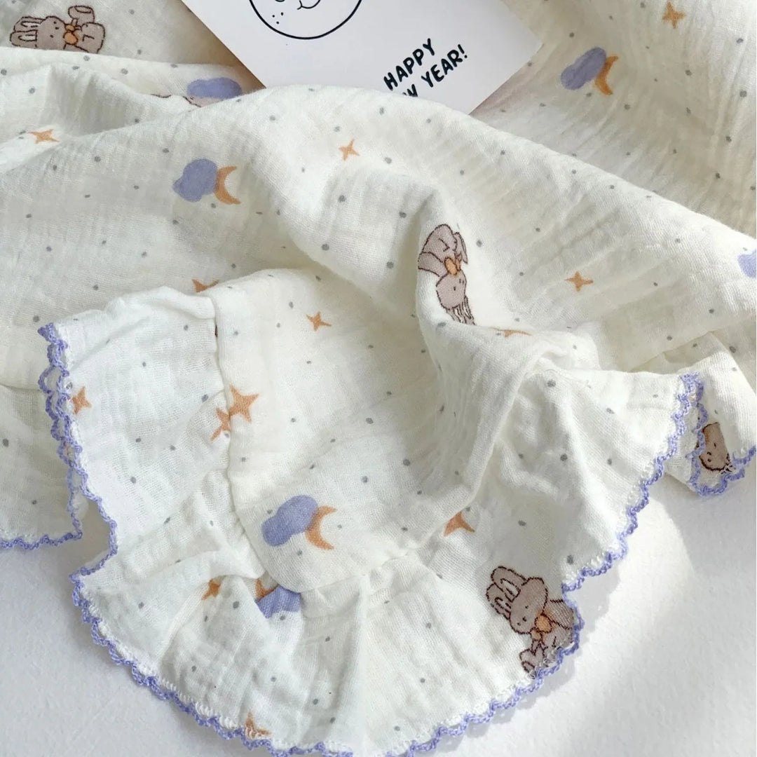 Kinderkissenbezug-Set Musselin mit Hasenmotiv und Rüschen 4