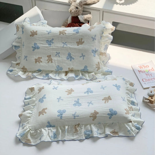 Kinderkissenbezug-Set Musselin mit Hasenmotiv und Rüschen 7
