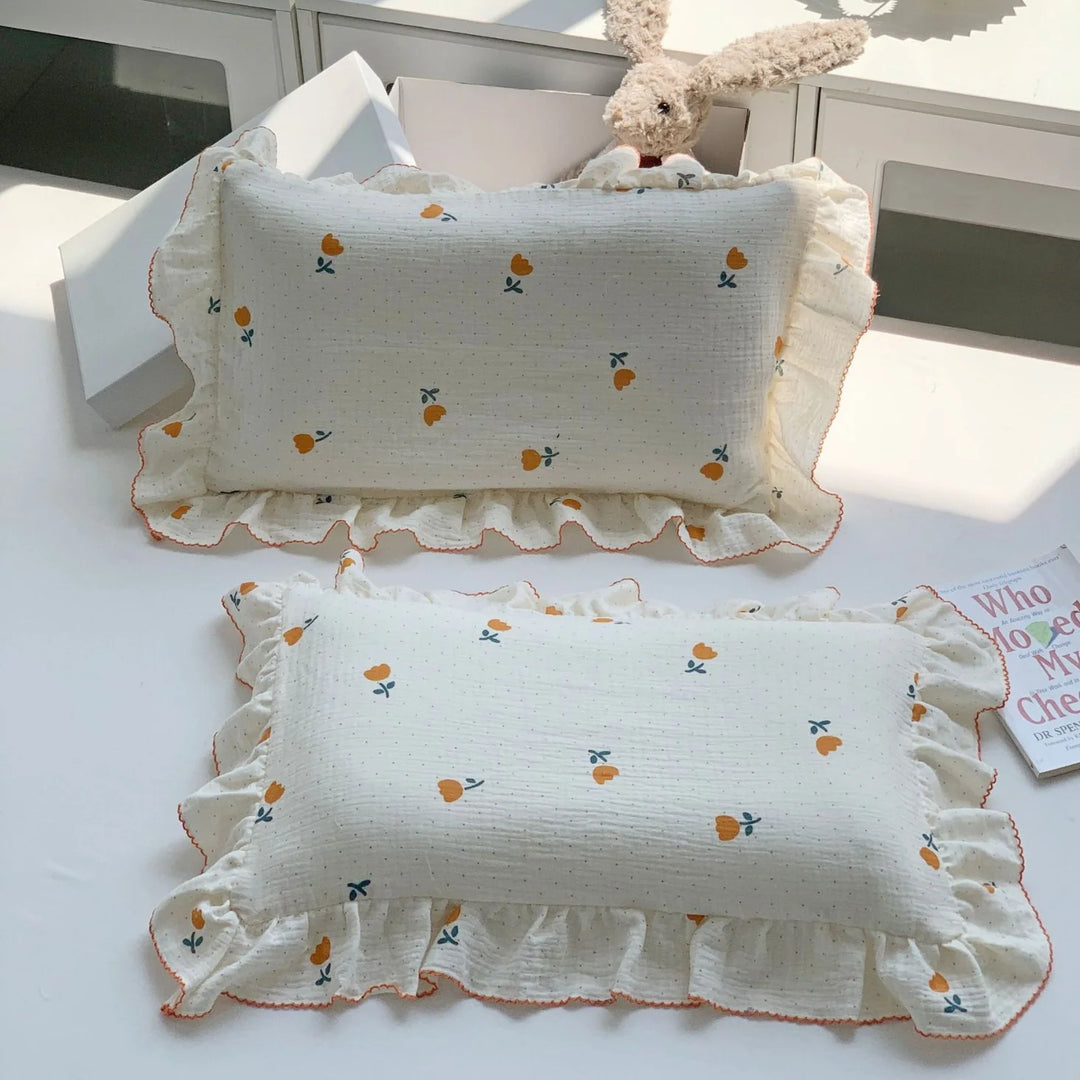 Kinderkissenbezug-Set Musselin mit Hasenmotiv und Rüschen 8