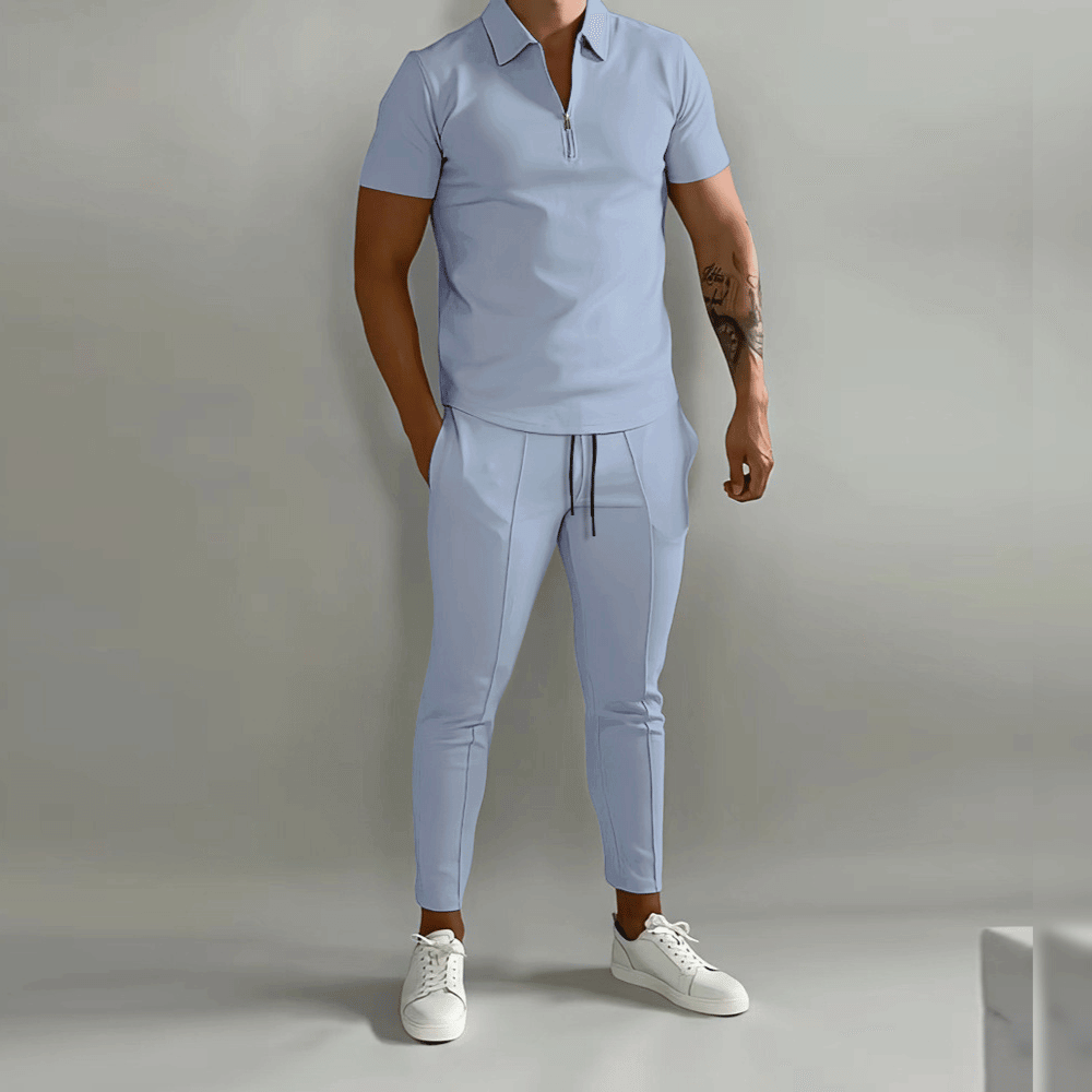 Variant image for Herren Jogginganzug Set Slim Fit Poloshirt Atmungsaktive Baumwollmischung-8